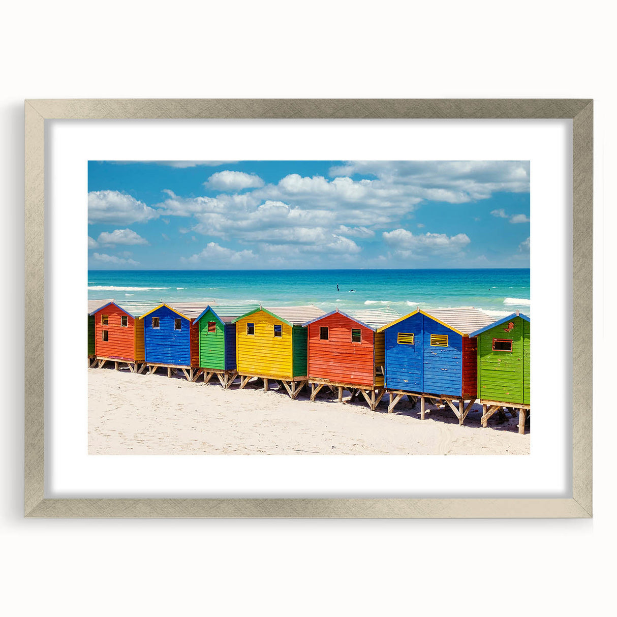 Extra large textured abstract art print depicting a South African scenery in silver frame, ideal for living room decor.