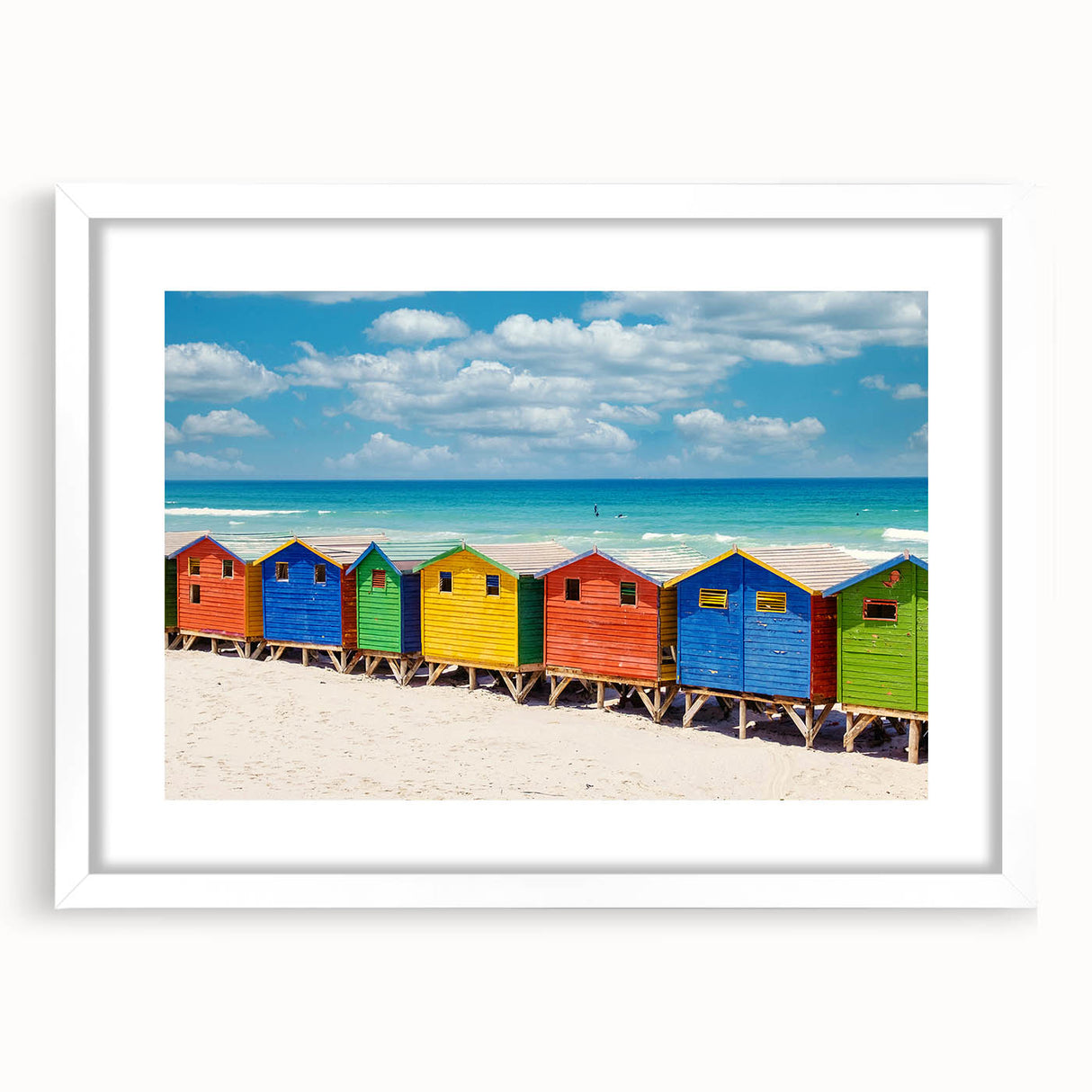 Textured abstract art print of a South African scenery in muted earth tones, framed with a white mat, ideal for bedroom art.