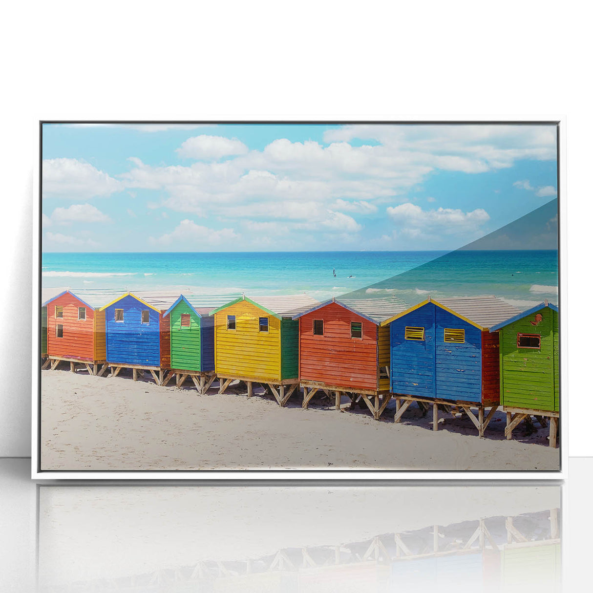 Mid-century modernist art depicting an abstract African landscape in earth tones on a framed acrylic panel.