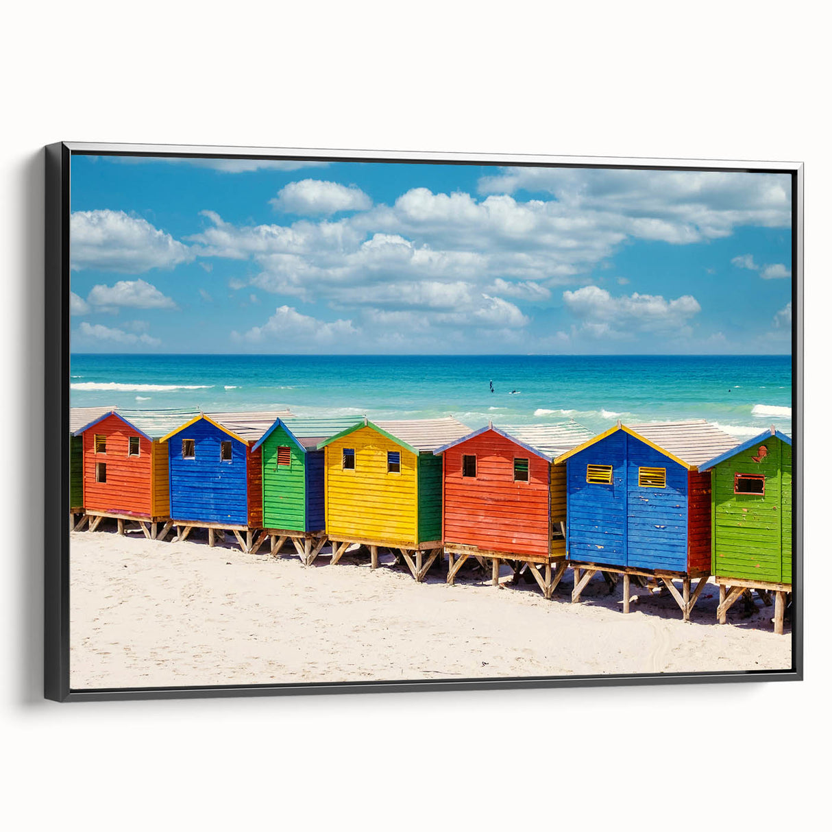 Black and white landscape art painting of African scenery on framed canvas, suitable for bedroom wall decor.