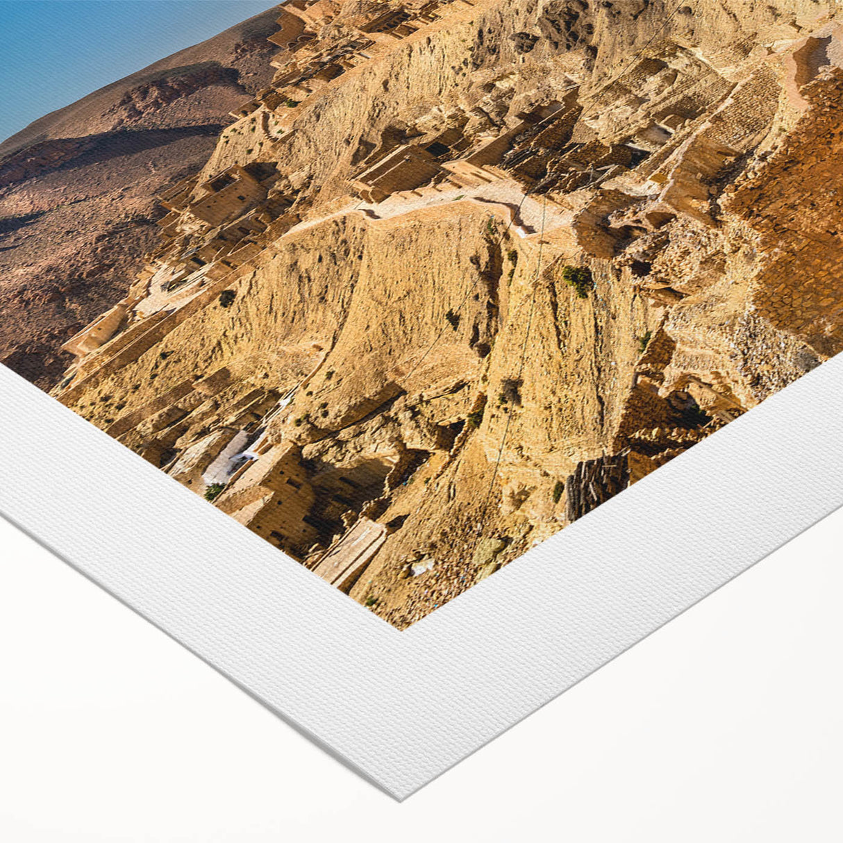 Art deco poster of Tunisian landscape in muted earth tones on rolled canvas, suitable for dining room wall art.