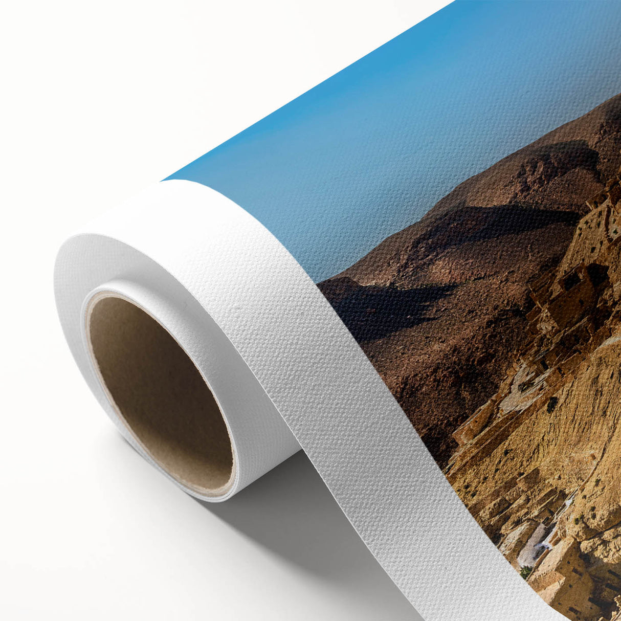 Art deco poster of a Tunisian landscape in muted earth tones, rolled canvas, ideal for nursery wall art.