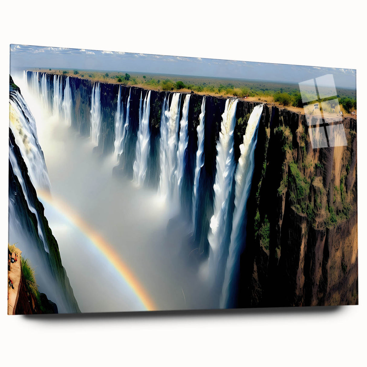 Large abstract wall art of an African landscape in earthy tones on acrylic glass, ideal for bedroom or dining room decor.