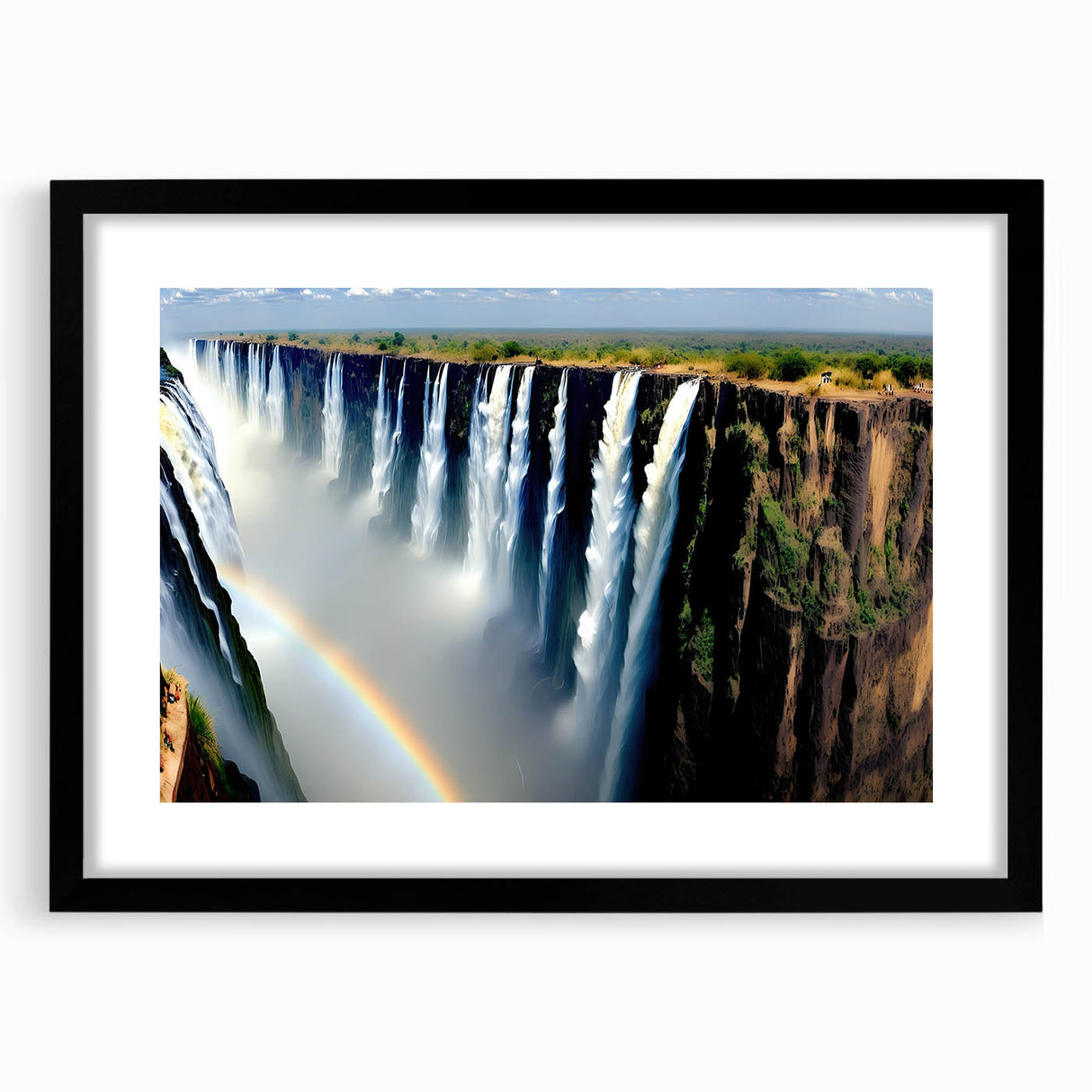 Extra large abstract art print featuring a colorful, textured depiction of Zambia scenery on a framed black mat canvas.