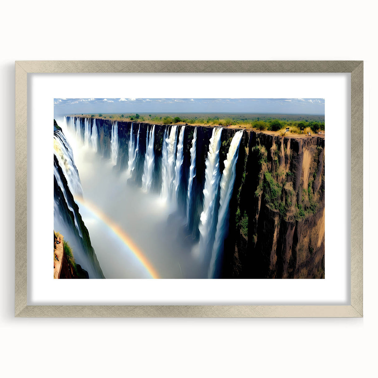 Abstract textured art print depicting African scenery in earth tones, framed in silver, ideal for bedroom art.