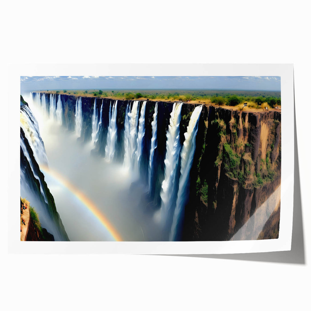 Extra large rolled print of a serene African landscape with lush greenery and a distant mountain.