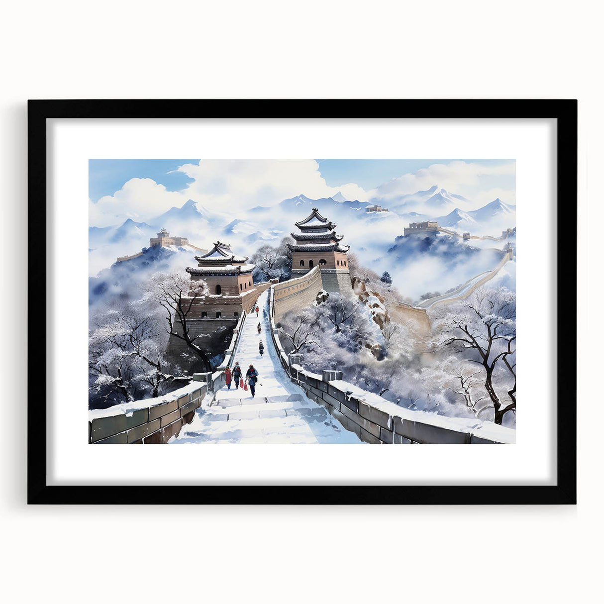 Extra large framed wall art depicting an abstract, colorful interpretation of the Great Wall of China.