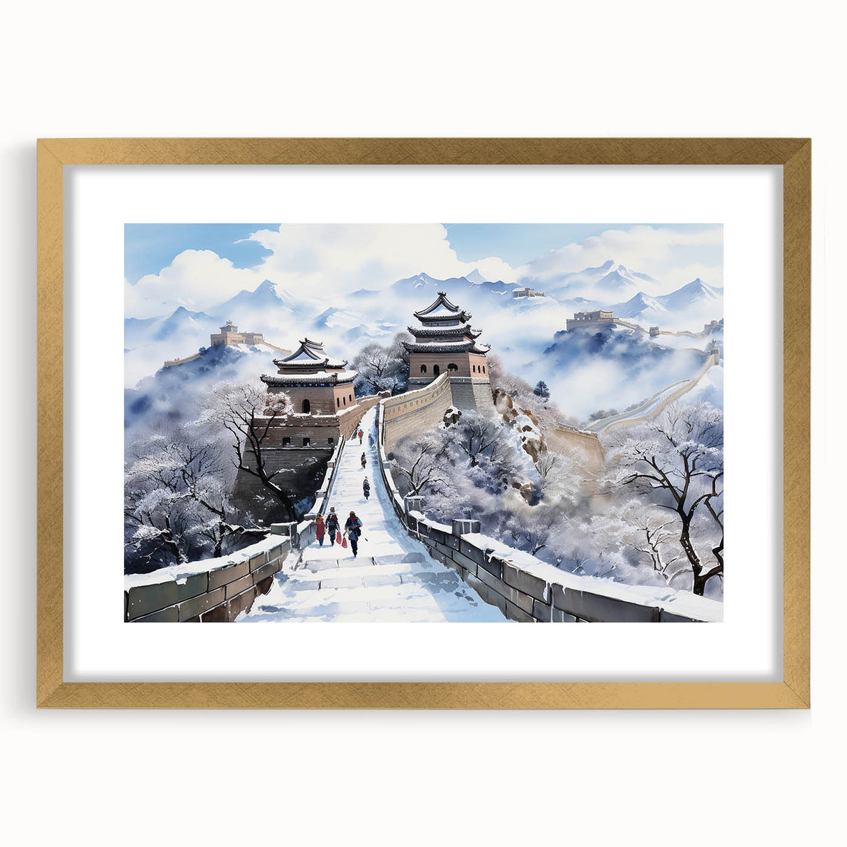 Extra large wall art featuring an abstract print of the Great Wall of China in textured gold and black tones.