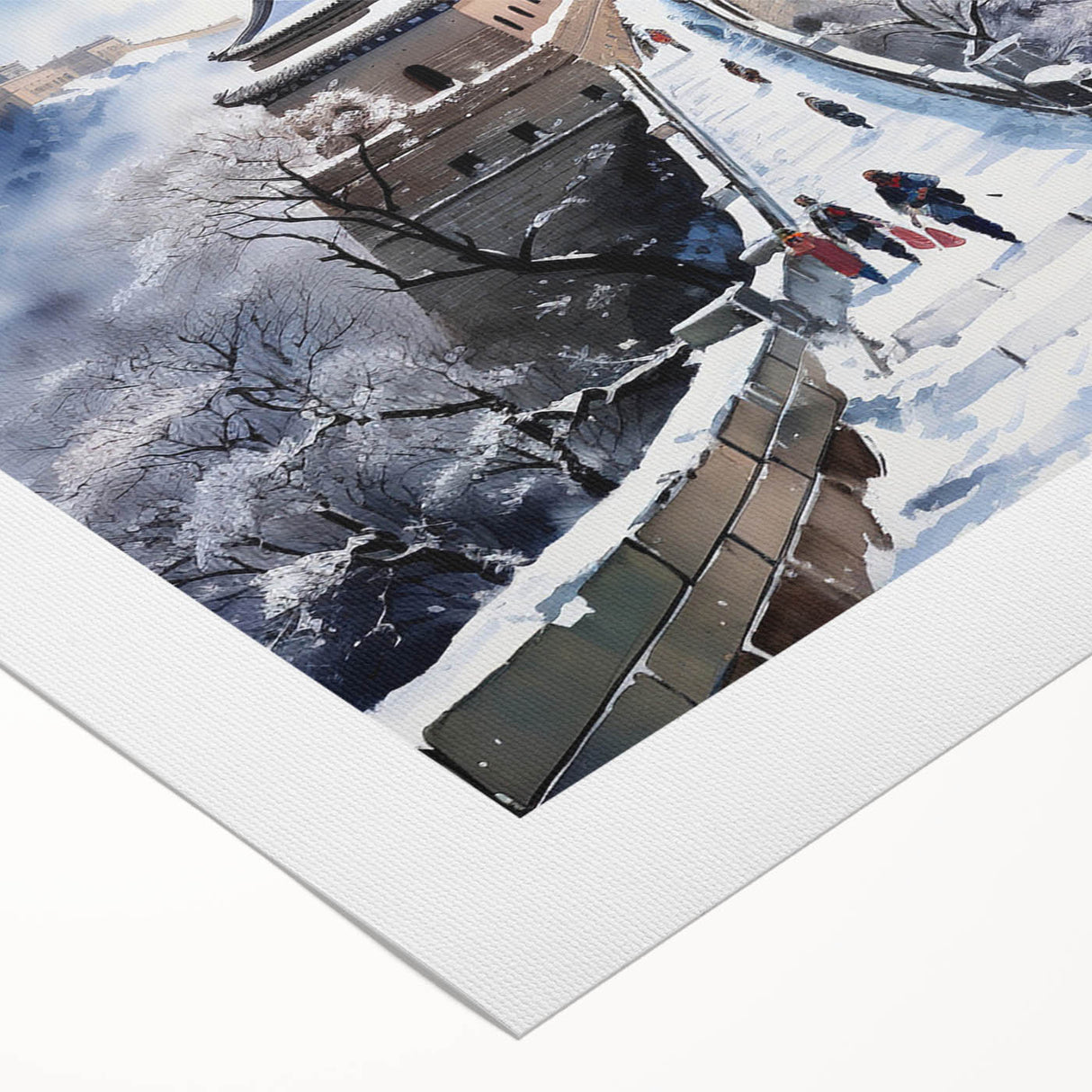 Art deco poster of the Great Wall of China in muted earth tones on rolled canvas, suitable for dining room decor.