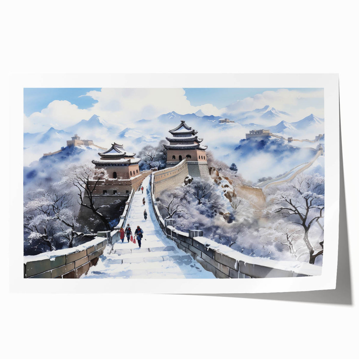 Rolled print of the Great Wall of China in muted earth tones, ideal for art wall dining room decor.