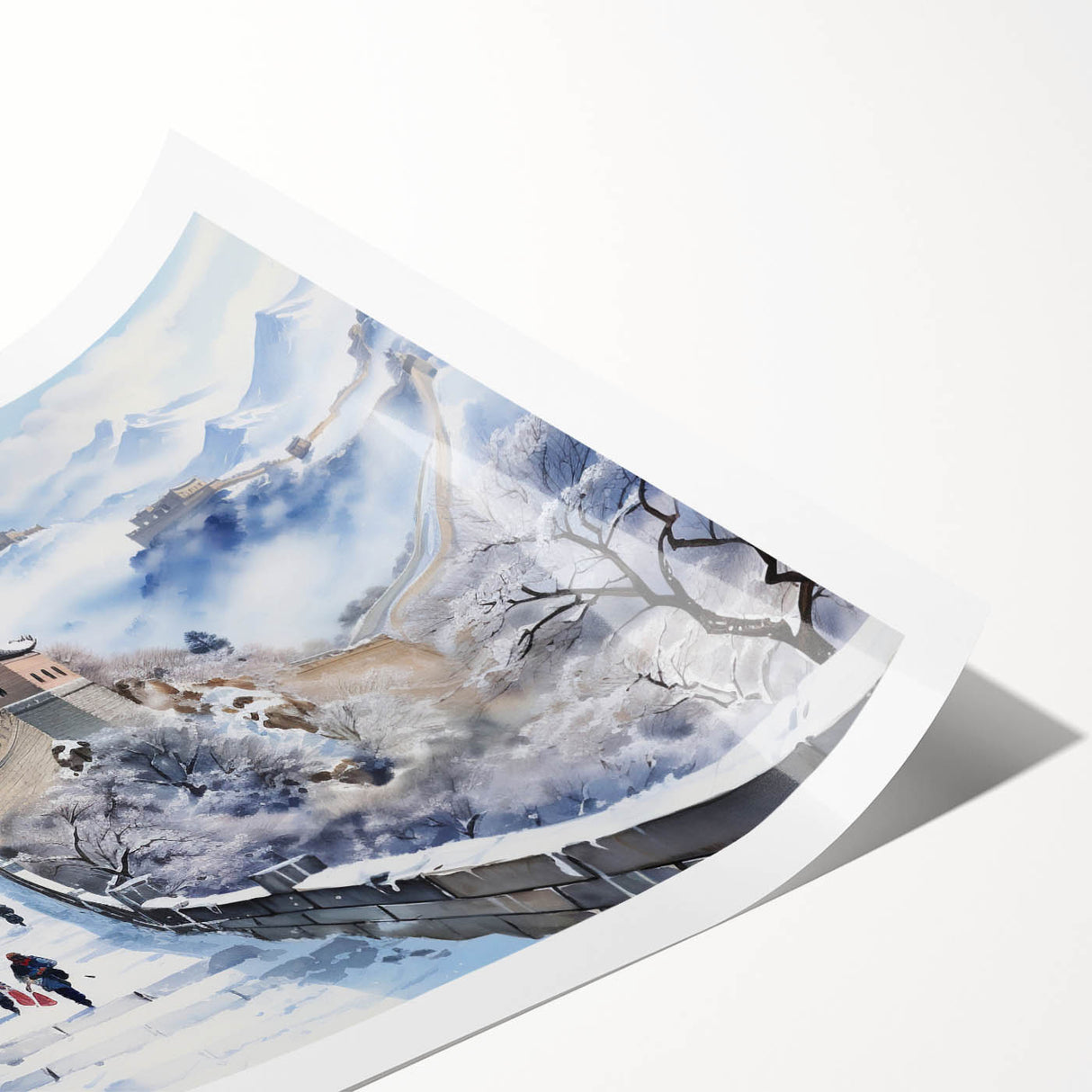 Extra large wall art featuring a line art design of flowers in soft pastel shades on a rolled print.