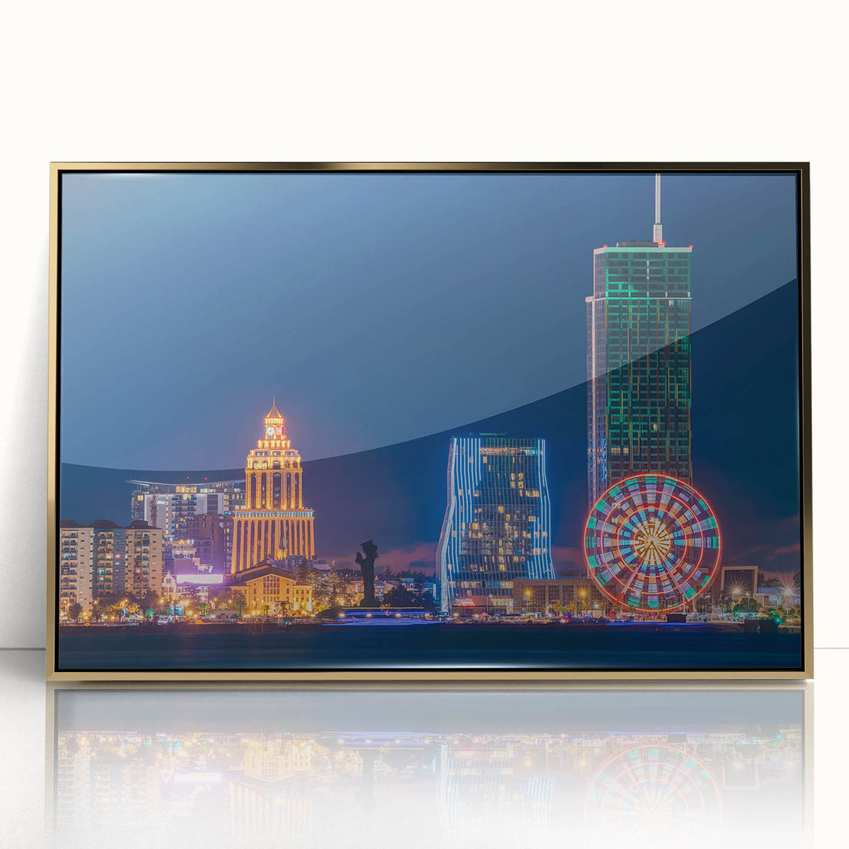 Large art print of a serene Georgian landscape in muted earth tones on a framed acrylic, suited for modern nursery decor.