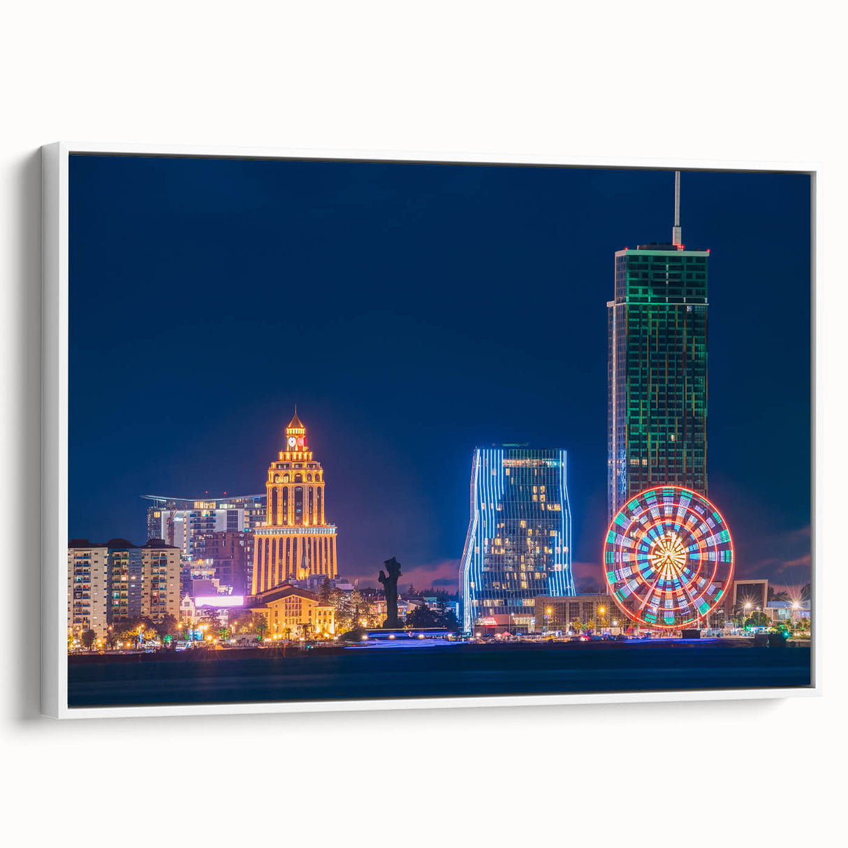 Extra large framed canvas featuring colorful vintage poster art of a scenic Asian landscape, ideal for living room decor.