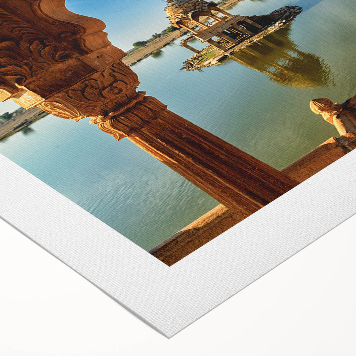 Art deco poster of an Indian landscape in muted earth tones on rolled canvas, suitable for dining room decor.