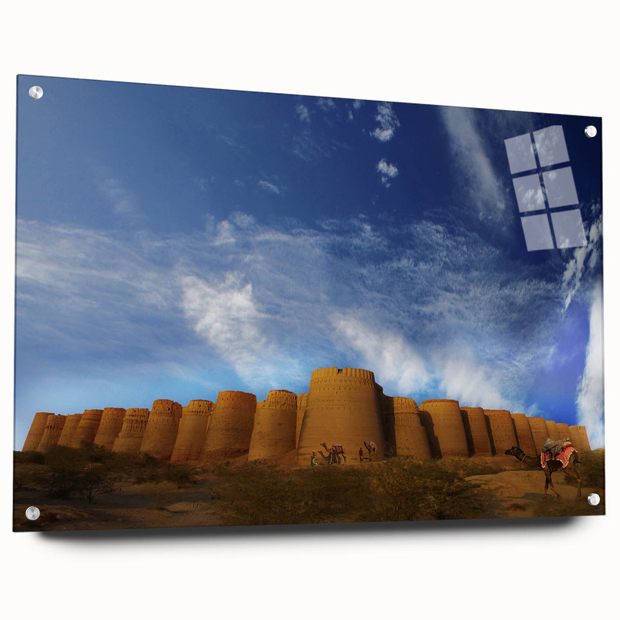 Acrylic print of a large abstract landscape in earth tones, ideal for bedroom or dining room decor.