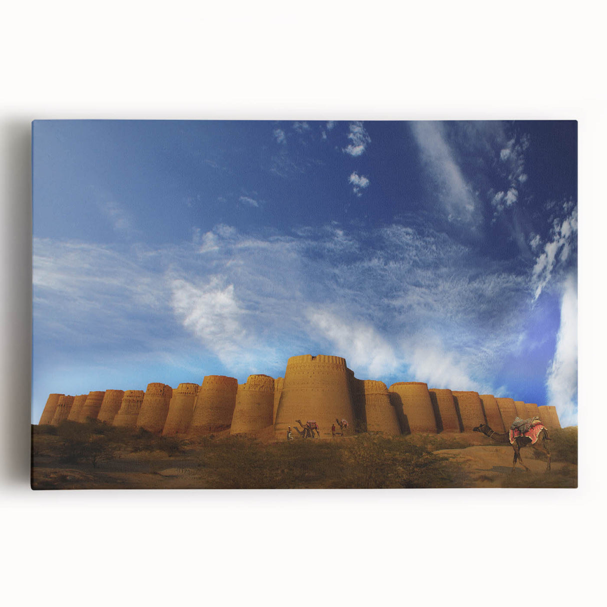 Large black and white photographic print of a scenic Pakistani landscape on stretched canvas, ideal for kitchen wall art.