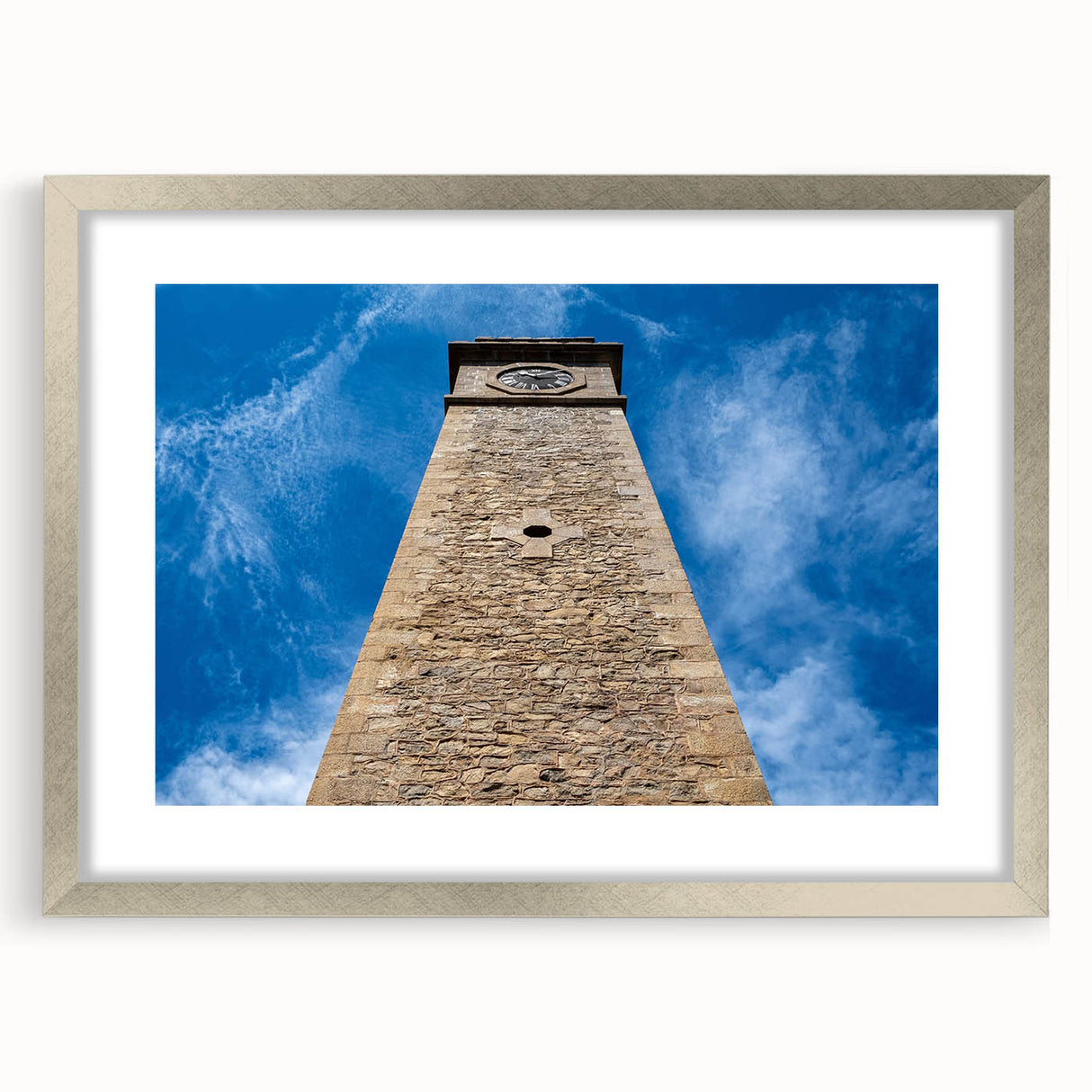 Textured abstract art print depicting a serene Sri Lankan landscape in muted earth tones, framed with a silver mat.