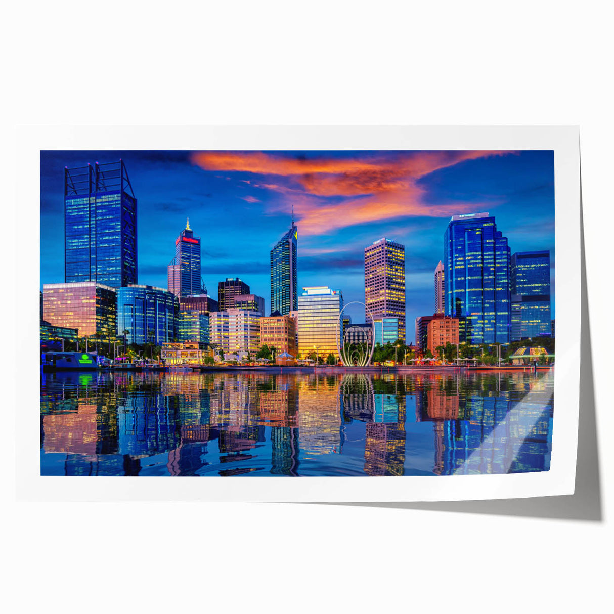 Rolled canvas print of Perth, Australia scenery with vibrant green and blue tones, ideal for art wall dining room.