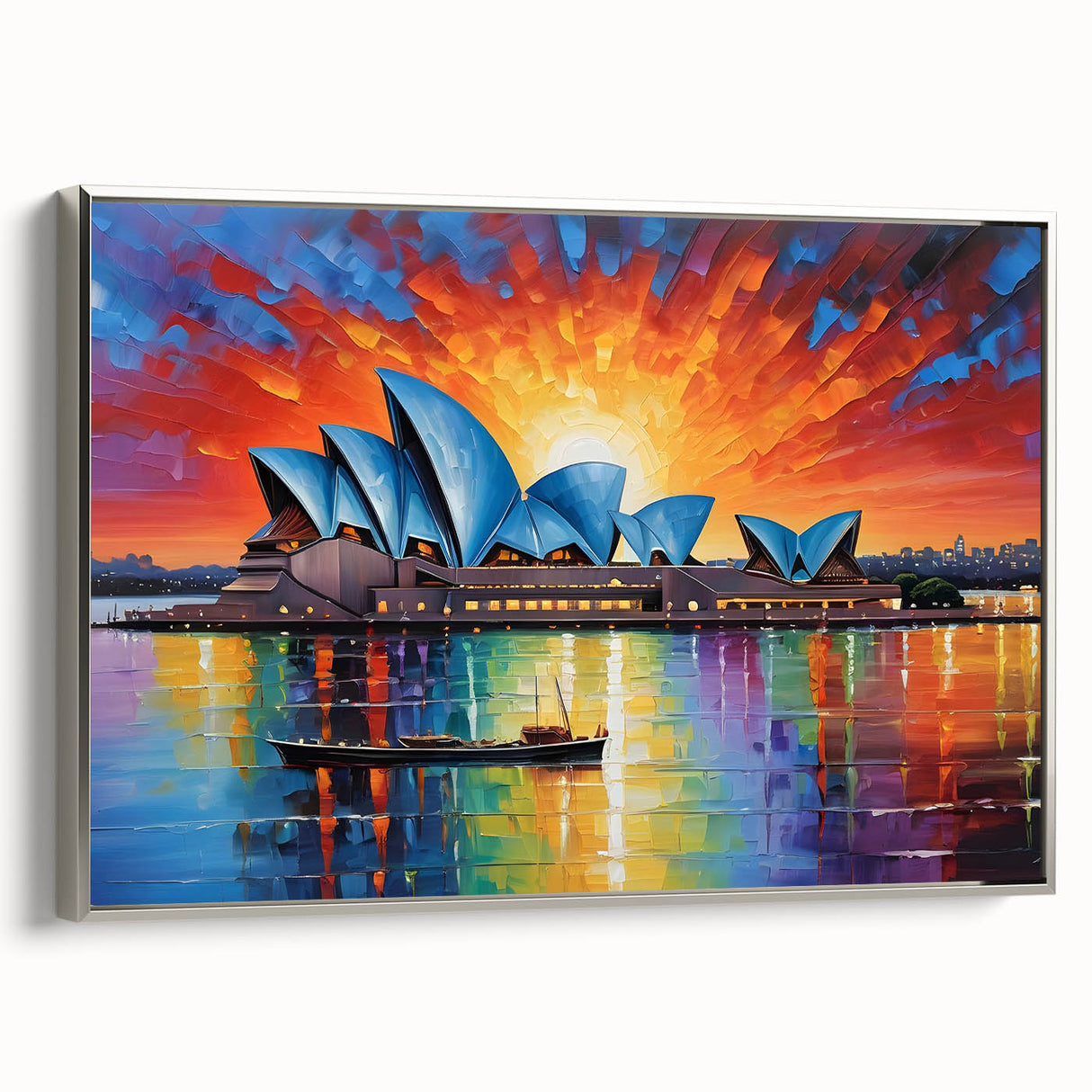 Framed canvas featuring a vintage-style black and white landscape painting of Sydney, ideal for bedroom wall art.