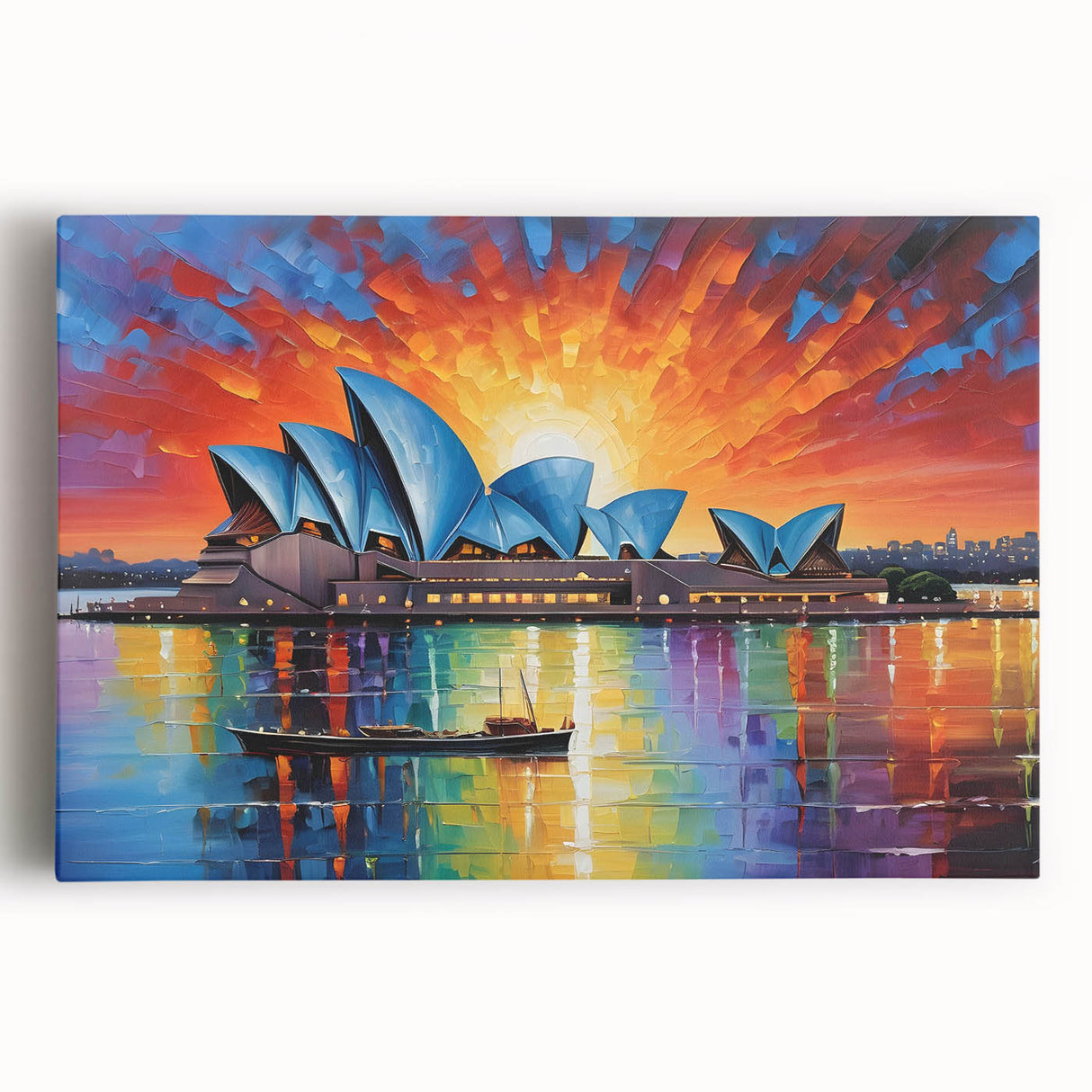 Black and white print of Sydney skyline on large stretched canvas, ideal for kitchen wall art.