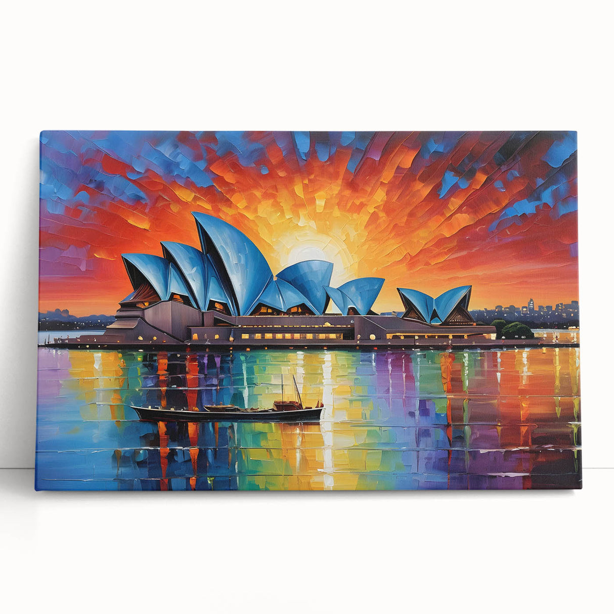 Black and white stretched canvas featuring the Sydney skyline, ideal for kitchen wall art or bedroom ambiance.