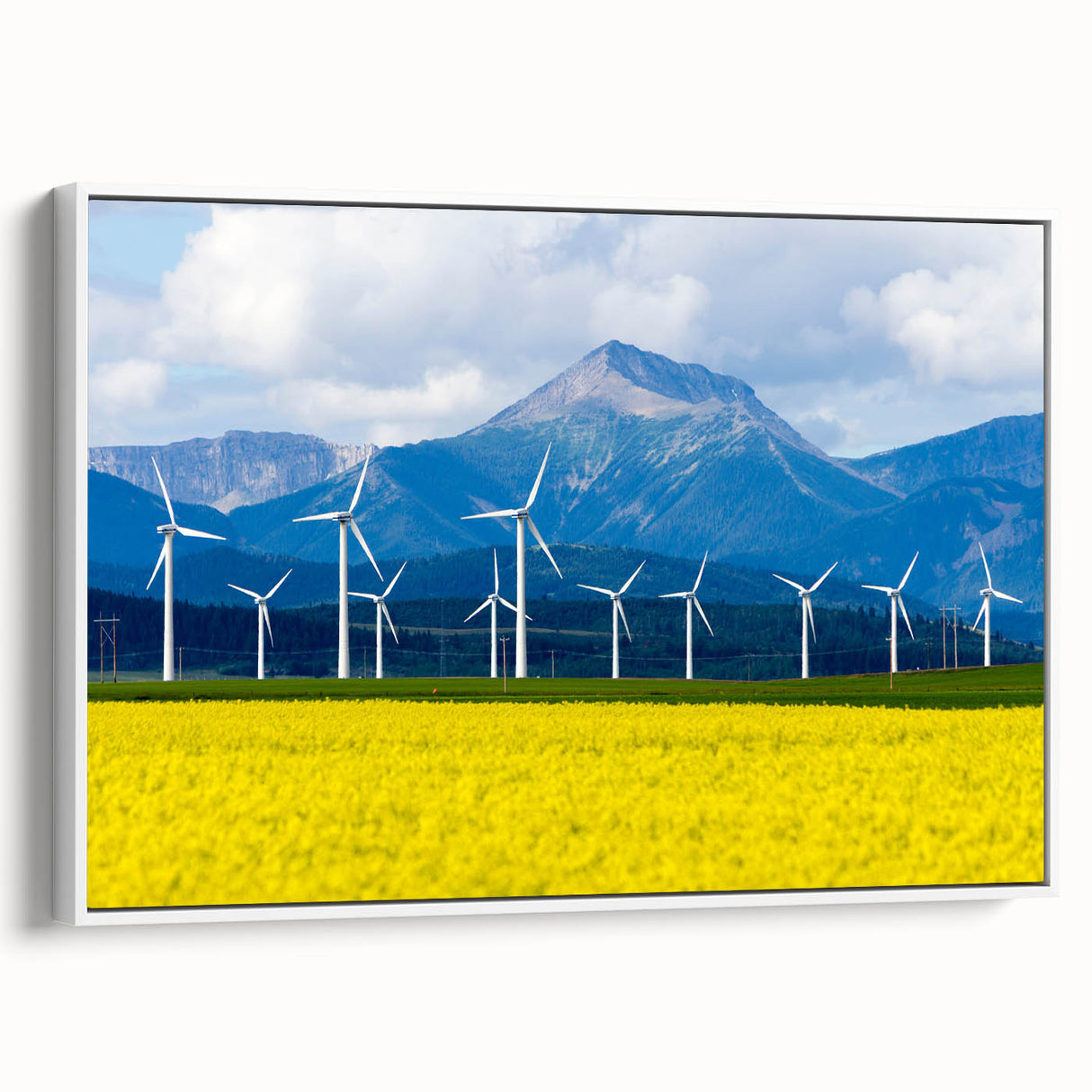Framed canvas wall art featuring a vintage-style landscape painting of Alberta, Canada in muted earth tones.