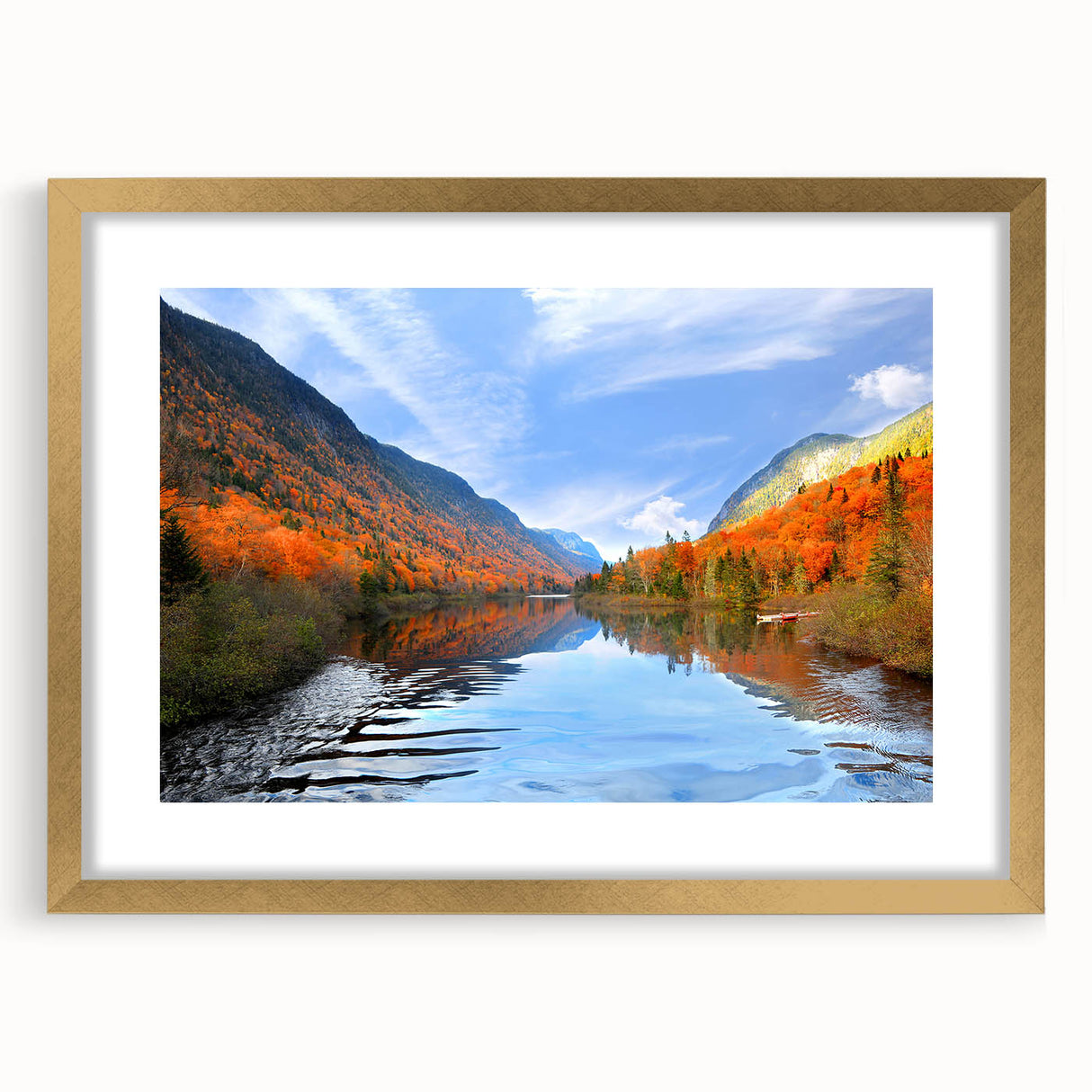Extra large framed abstract art print of Quebec scenery in textured gold hues, ideal for living room decor.