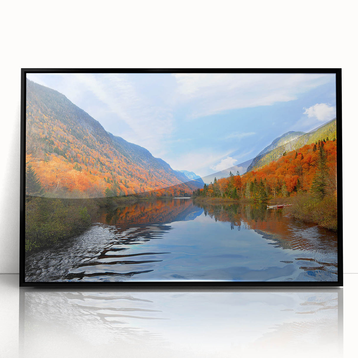 Large abstract wall art depicting a stylized Quebec scenery in muted tones on a framed acrylic, suitable for modern decor.