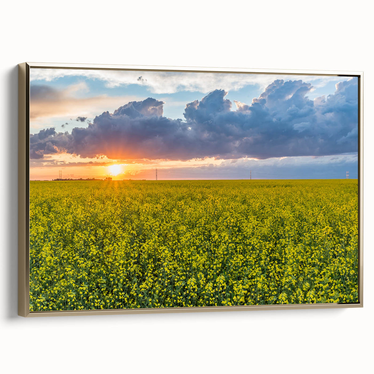 Framed canvas featuring a vintage-style landscape painting of Saskatchewan, with muted earth tones.