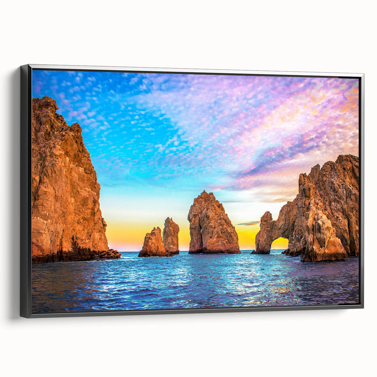 Black and white landscape art painting of Baja California on framed canvas, ideal for bedroom wall decor.