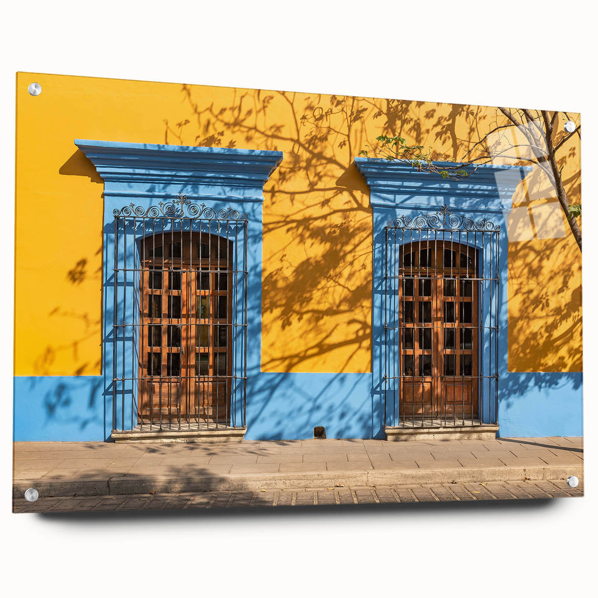 Acrylic glass print of Oaxaca, Mexico scenery in vibrant earth tones, suitable for bedroom or dining room decor.