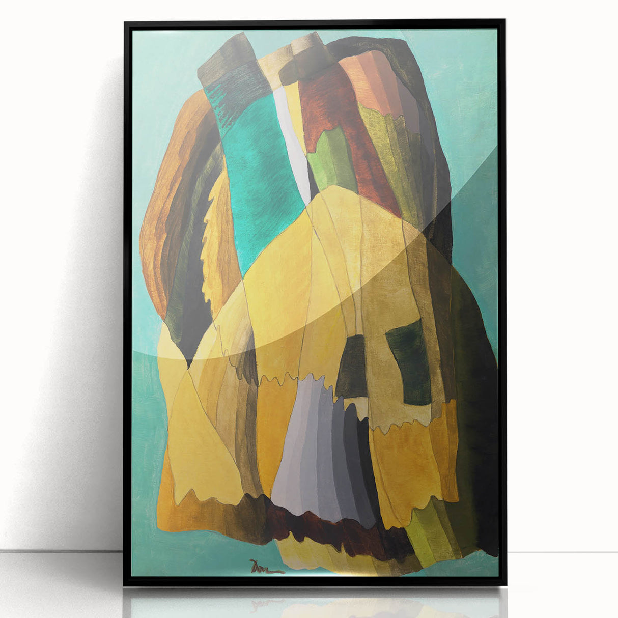 Abstract Modern Art: Vibrant Earthy Composition with Teal and Yellow