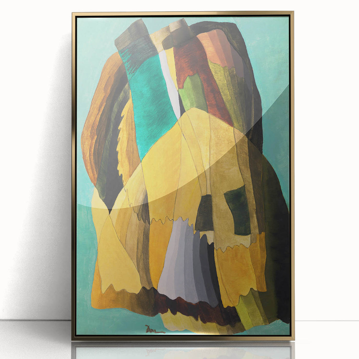 Abstract Modern Art: Vibrant Earthy Composition with Teal and Yellow