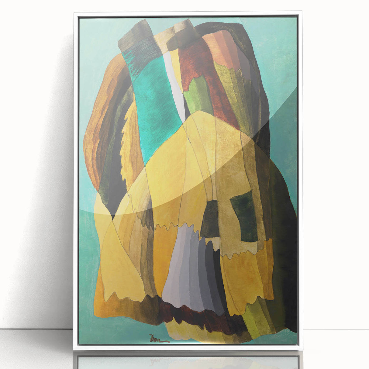 Abstract Modern Art: Vibrant Earthy Composition with Teal and Yellow