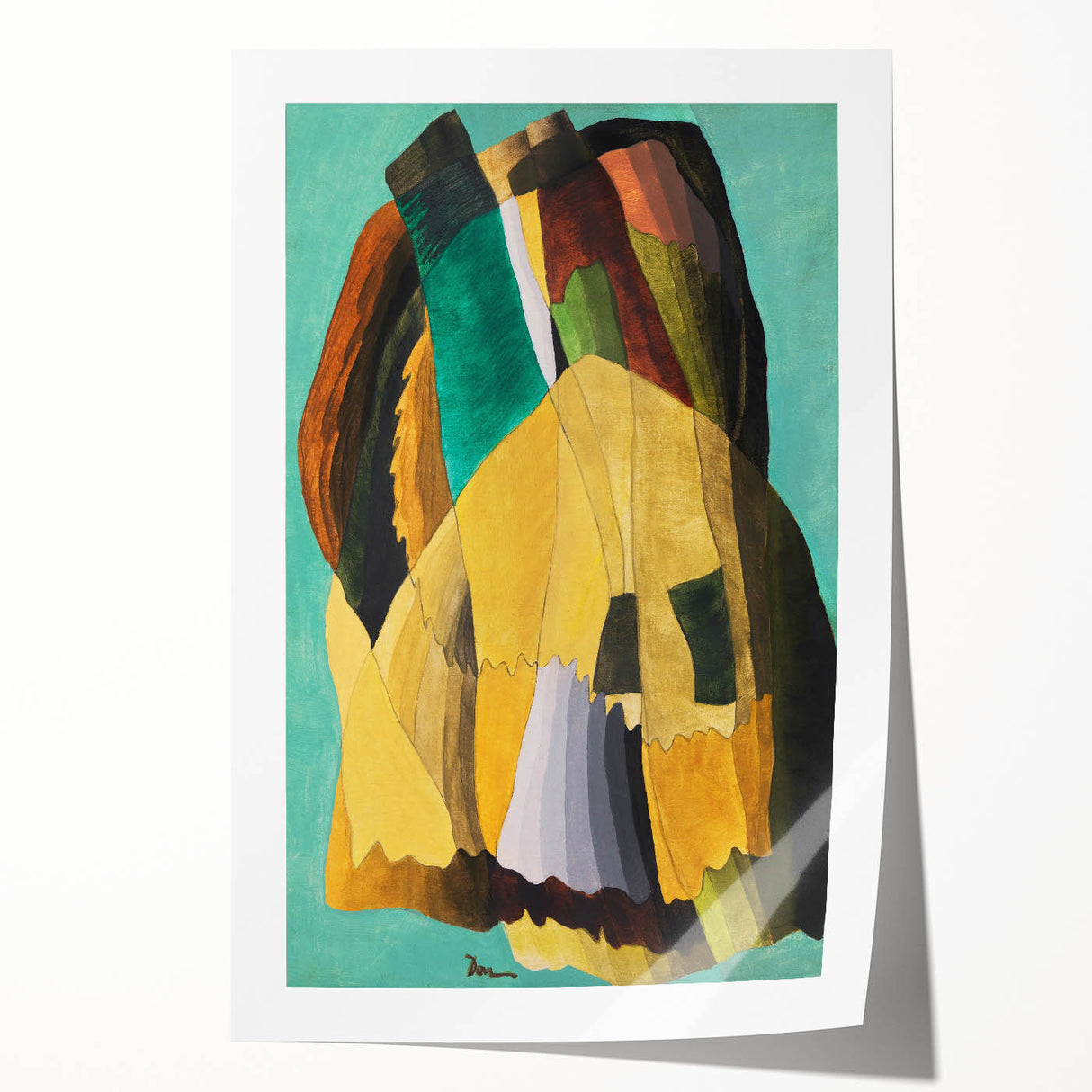 Abstract Modern Art: Vibrant Earthy Composition with Teal and Yellow