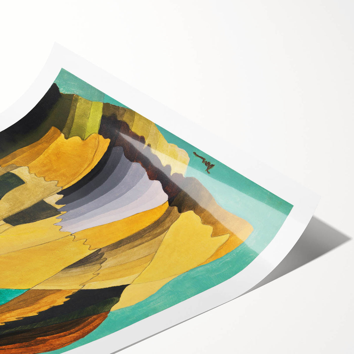 Abstract Modern Art: Vibrant Earthy Composition with Teal and Yellow