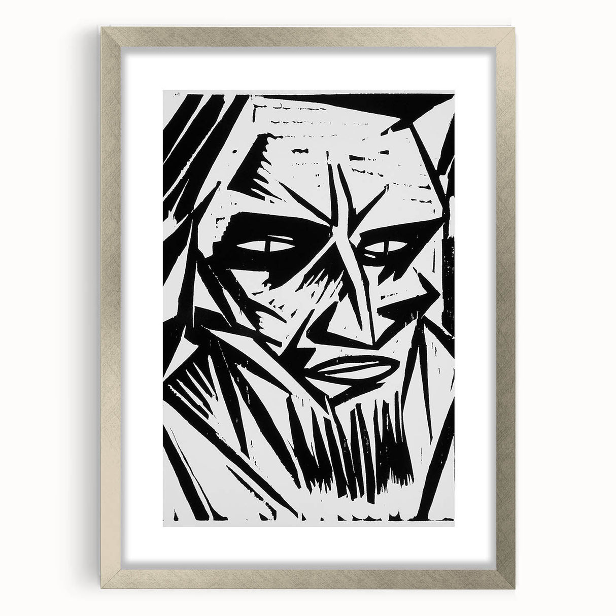 Expressionist Modern Art: Bold Black and White Portrait by Otto Lange