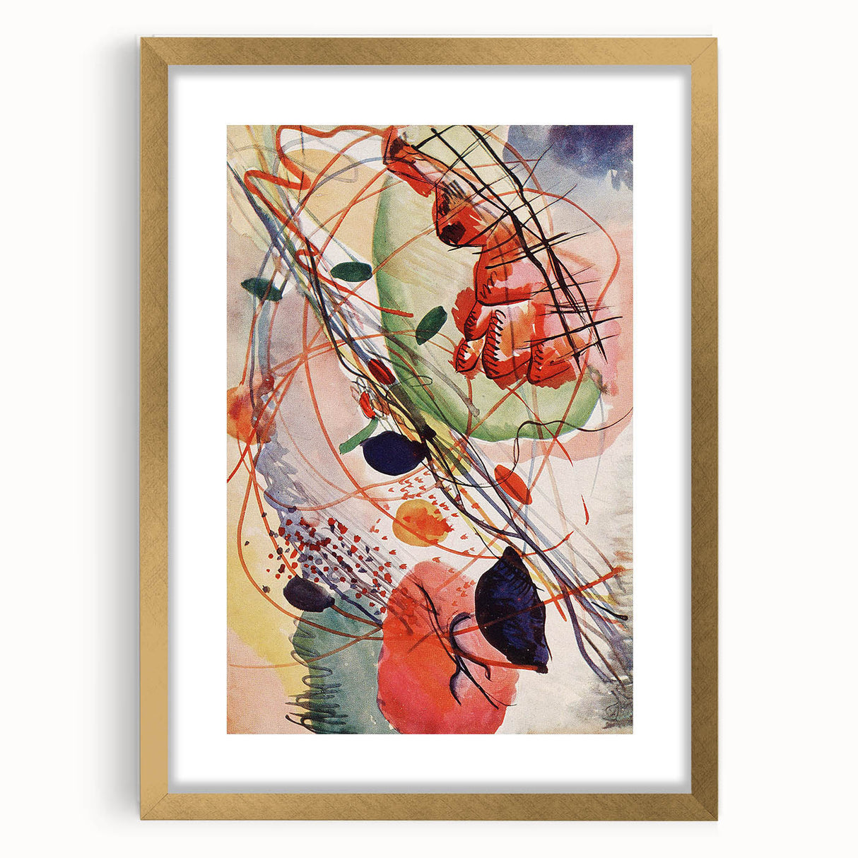 Modern Abstract Art: Vibrant Shapes in Red, Blue, and Yellow Tones