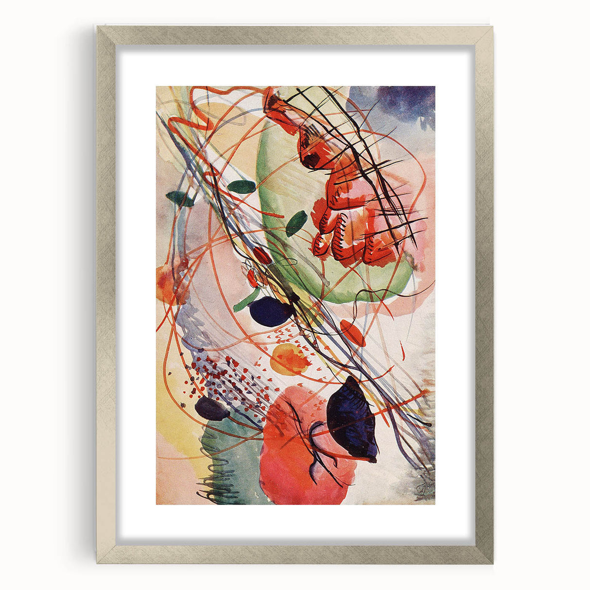 Modern Abstract Art: Vibrant Shapes in Red, Blue, and Yellow Tones