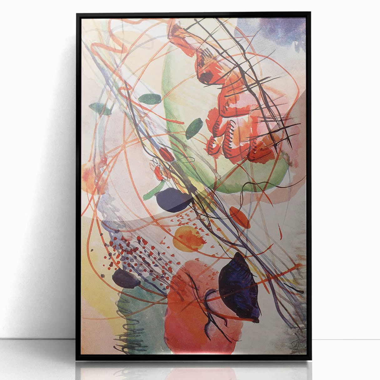 Modern Abstract Art: Vibrant Shapes in Red, Blue, and Yellow Tones