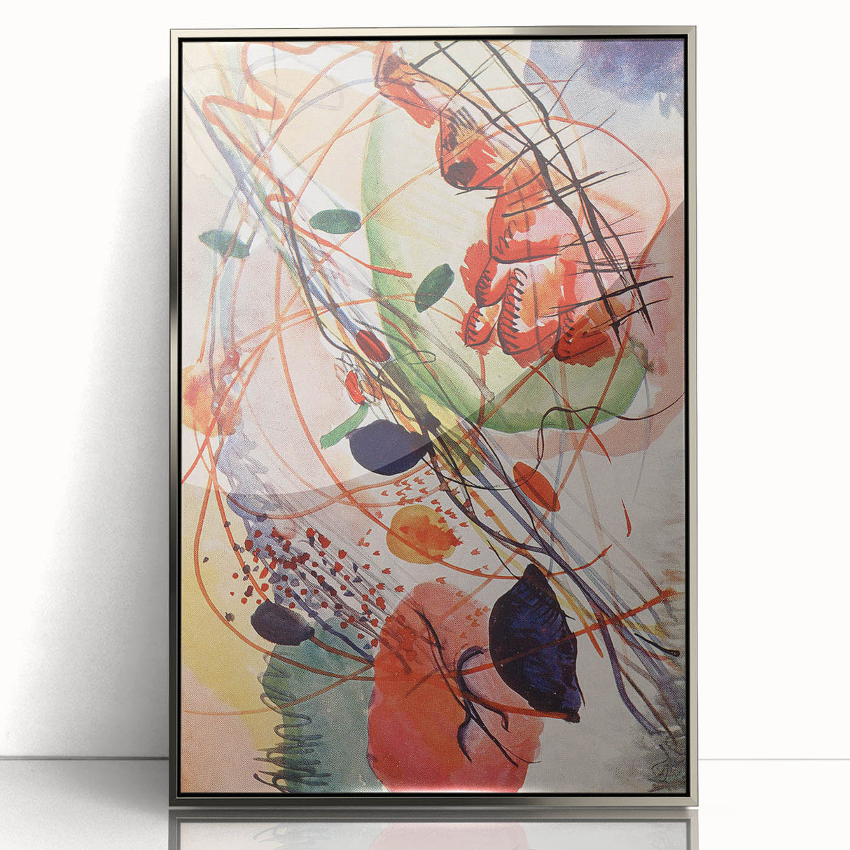 Modern Abstract Art: Vibrant Shapes in Red, Blue, and Yellow Tones