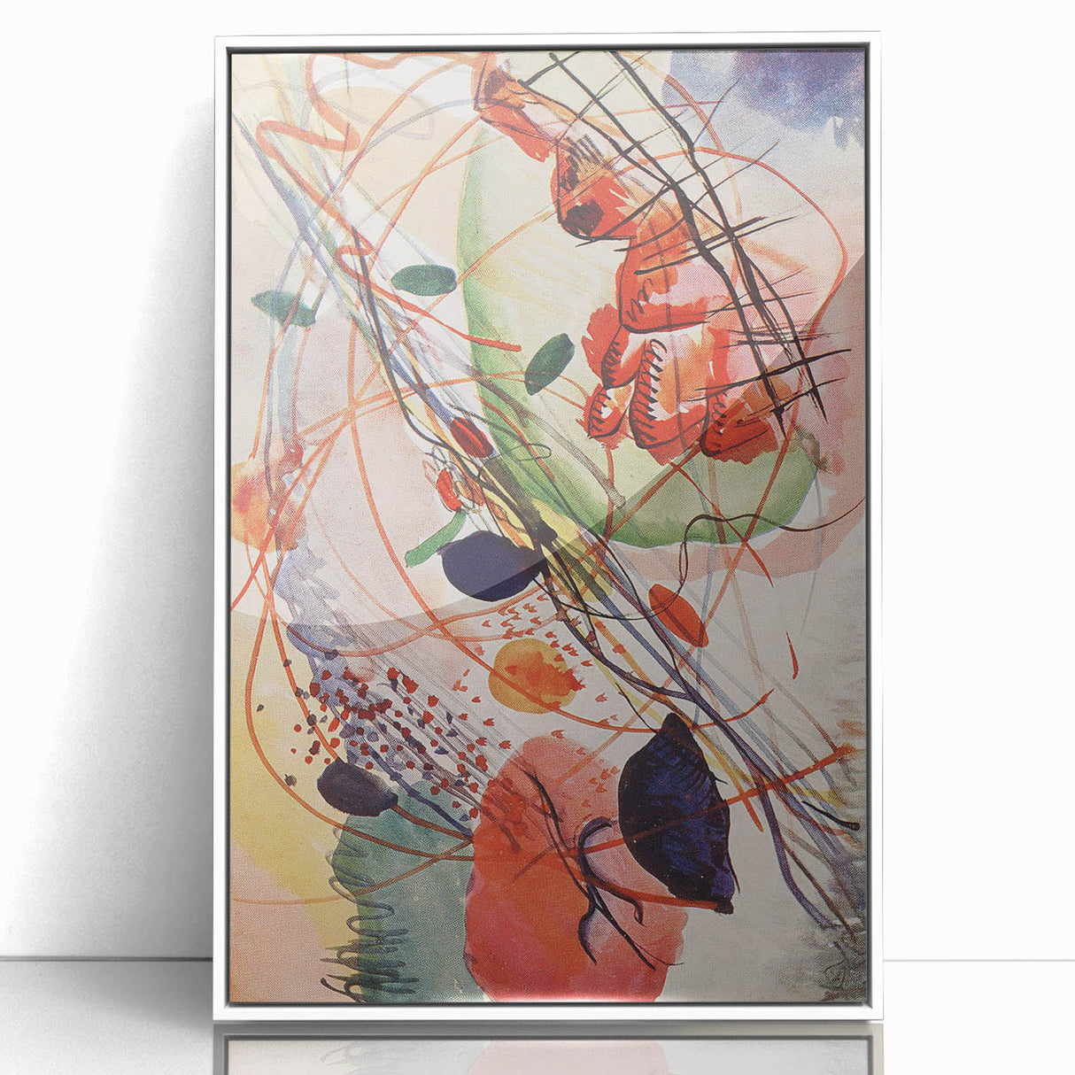 Modern Abstract Art: Vibrant Shapes in Red, Blue, and Yellow Tones