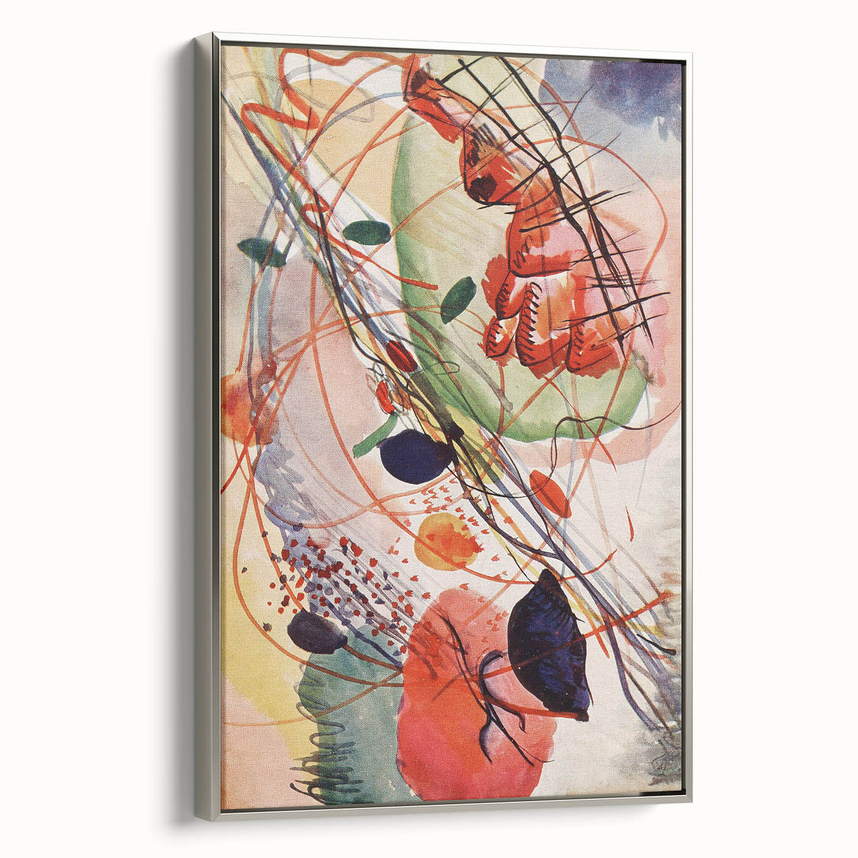 Modern Abstract Art: Vibrant Shapes in Red, Blue, and Yellow Tones