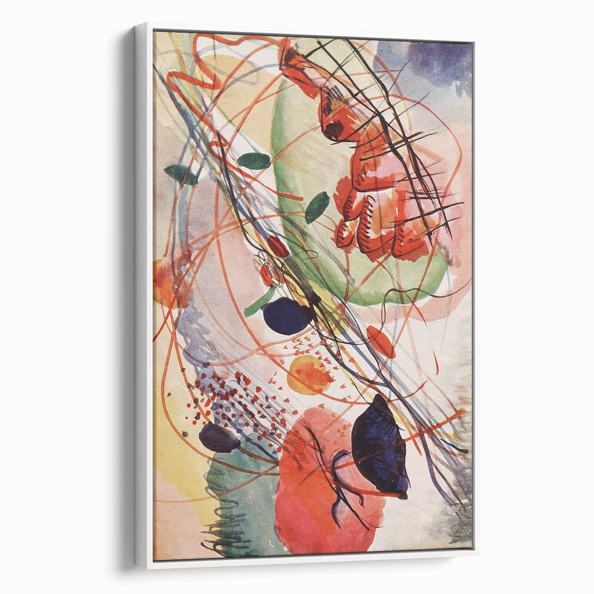 Modern Abstract Art: Vibrant Shapes in Red, Blue, and Yellow Tones