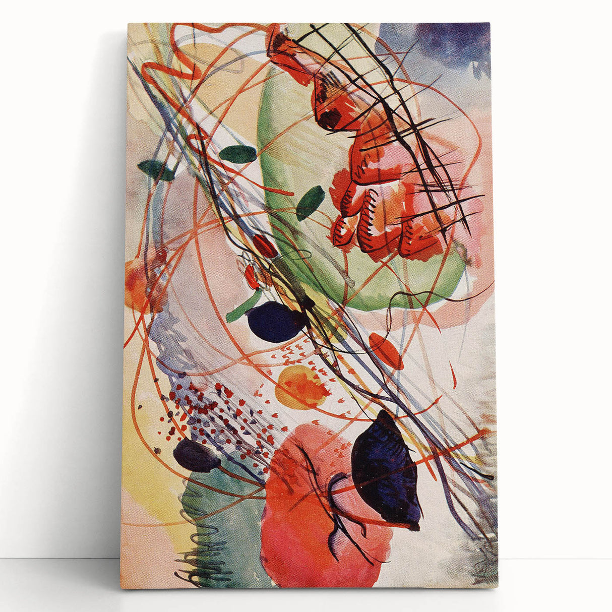 Modern Abstract Art: Vibrant Shapes in Red, Blue, and Yellow Tones