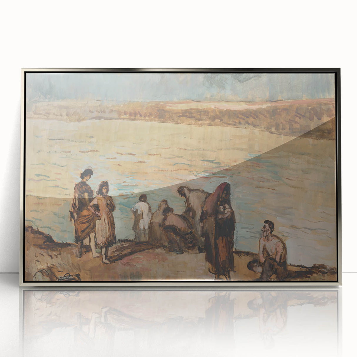 Expressionist Art - Serene River Scene with Human Figures