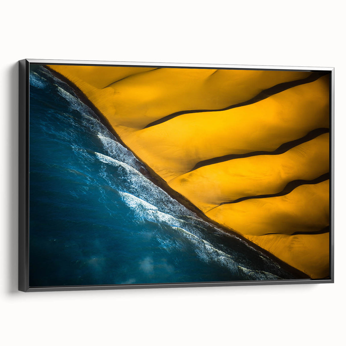 Framed canvas of a black and white landscape painting depicting the Namibian desert, ideal for bedroom wall decor.