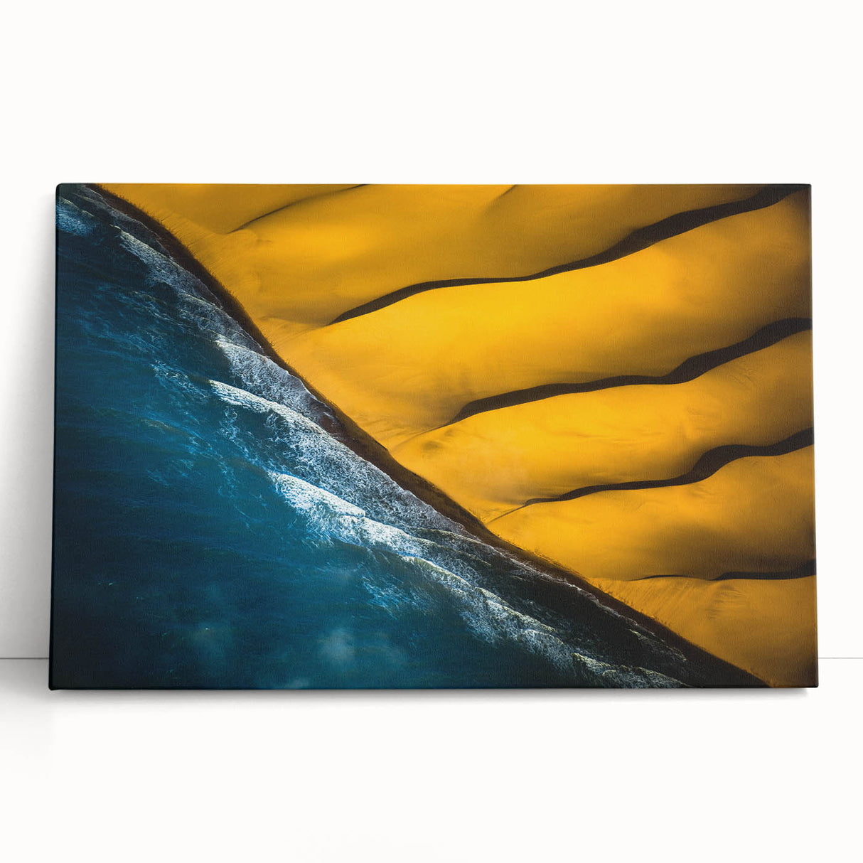 A large black and white stretched canvas featuring a scenic Namibian landscape, ideal for kitchen wall art or bedroom decor.