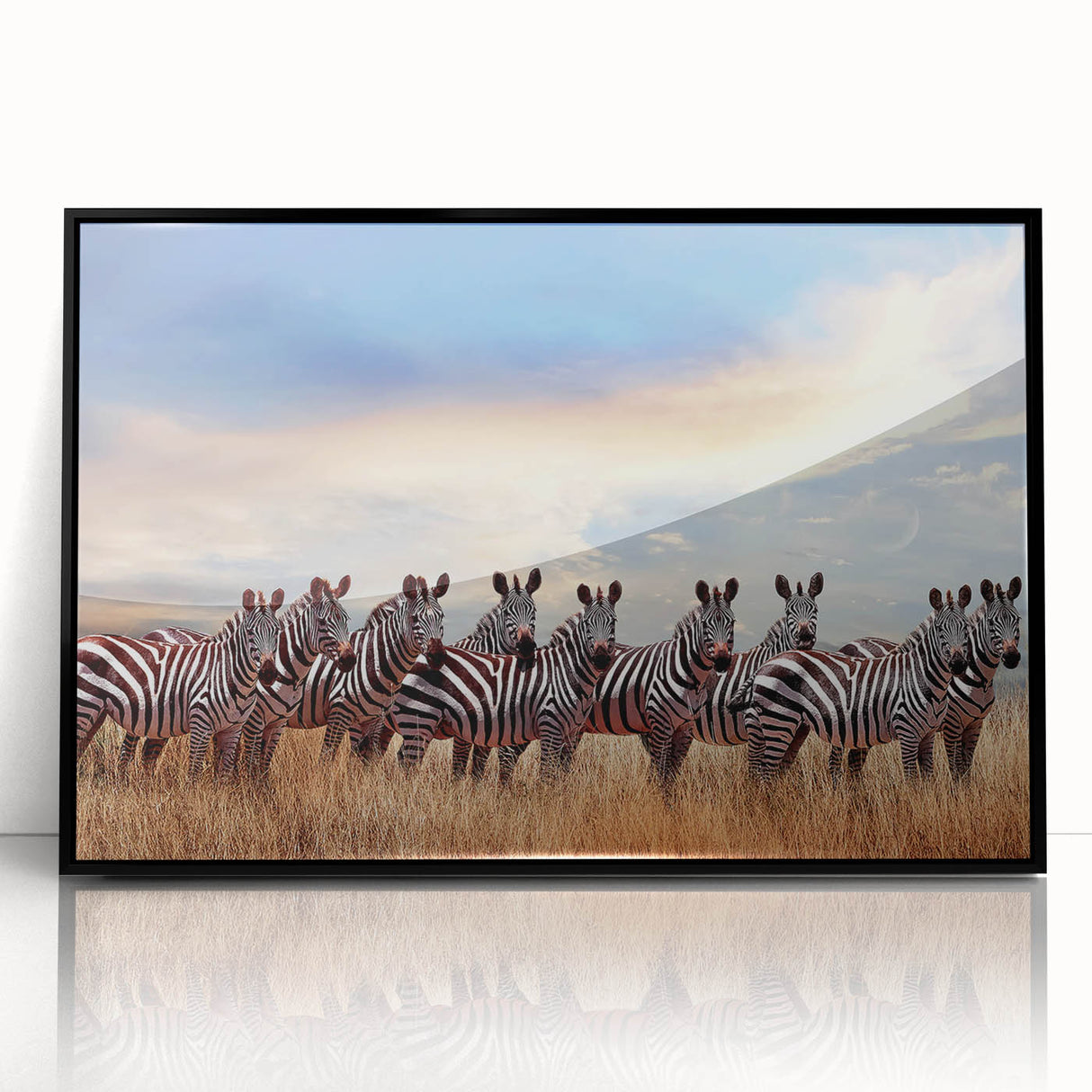 Large abstract wall art featuring a Tanzanian scenery in muted earth tones on a framed acrylic print.