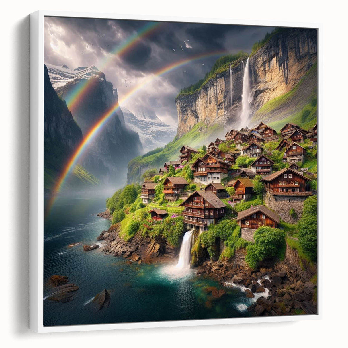 Vintage poster art of African scenery in Zambia, featuring a colorful palette on a framed canvas.